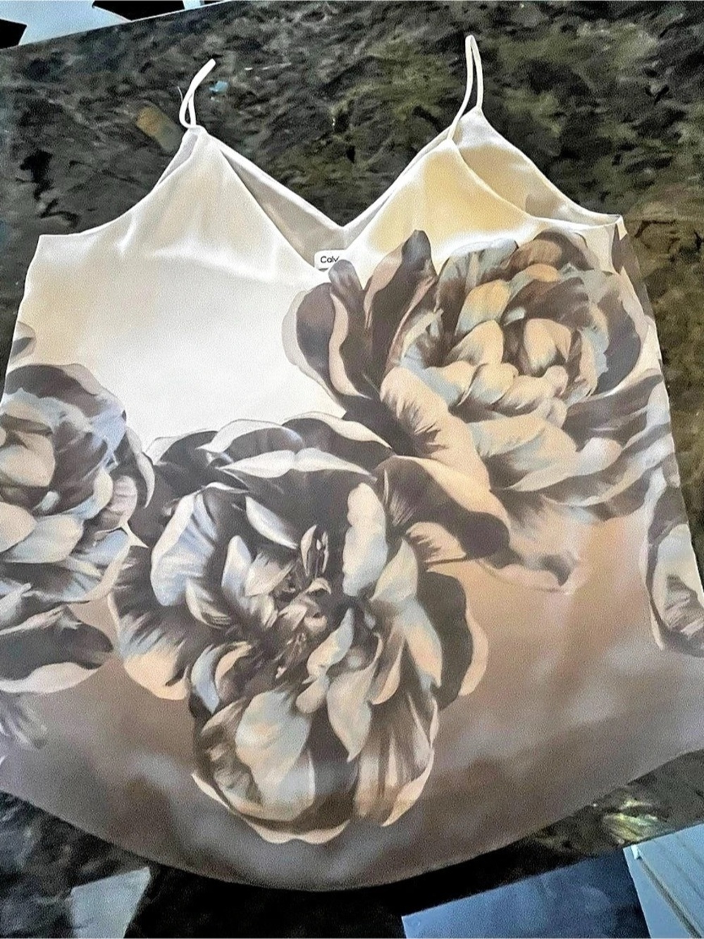 Calvin Klein Floral Camisole Brown & White Size Large Like New